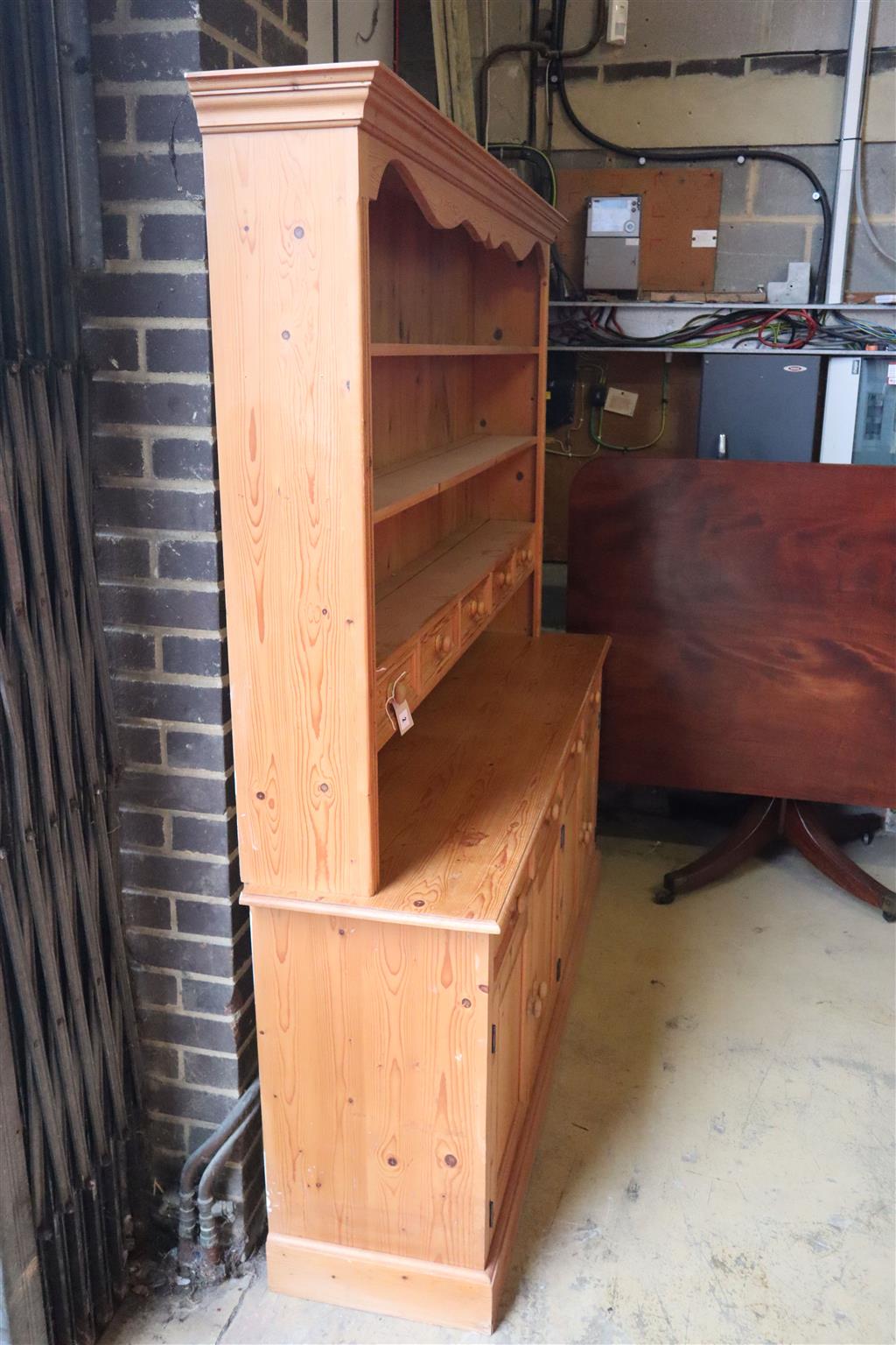 A Victorian style pine dresser, width 182cm, depth 42cm, height 200cm